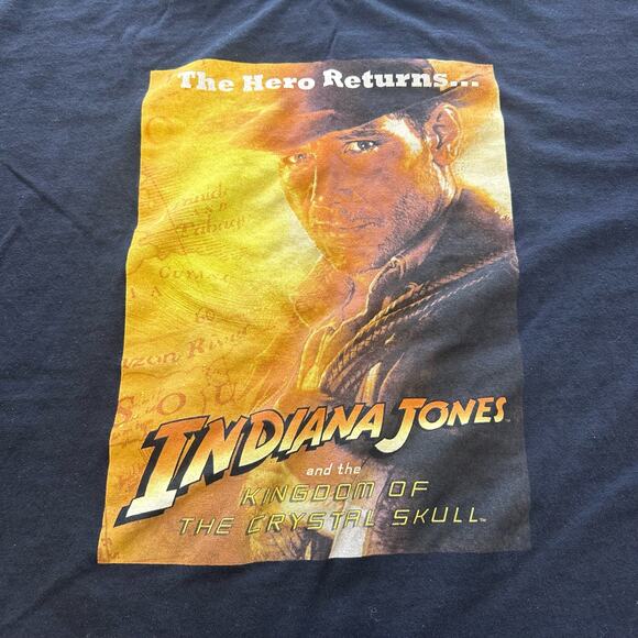 Vintage Indiana Jones Black mens 3XL Kingdom Of The Crystal Skull T-shirt y2k - Picture 2 of 8